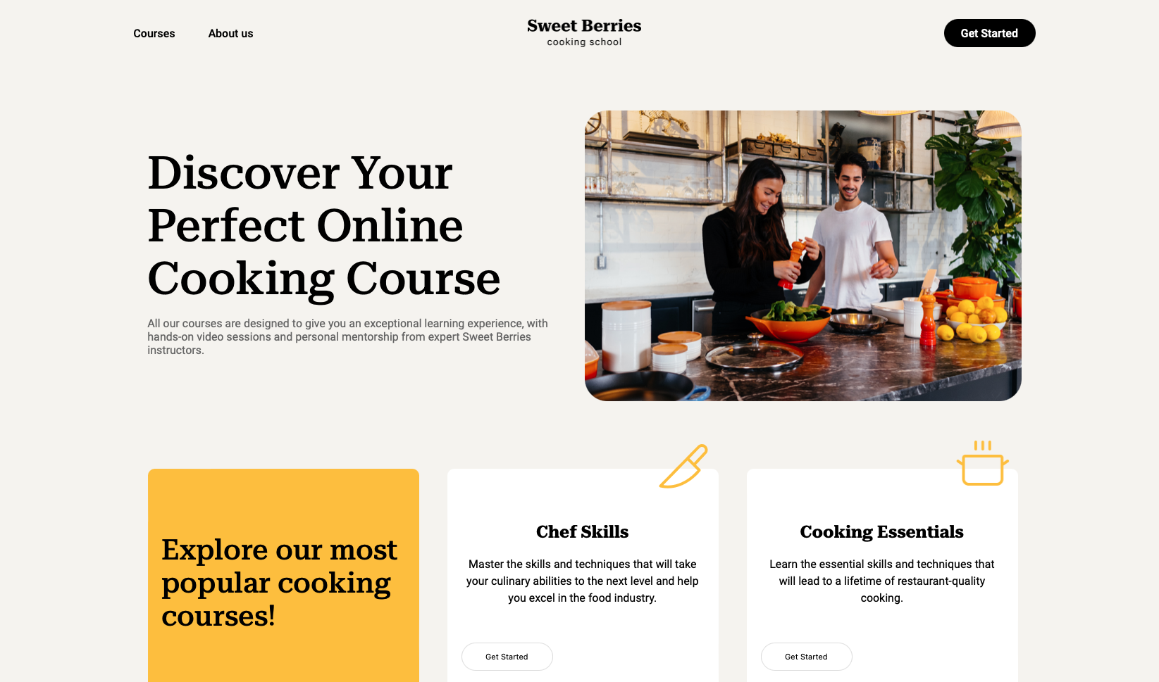 Screenshot of Cooking School website.